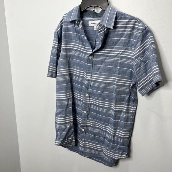 Old navy blue white stripe classic summer short sleeve button down top - Picture 3 of 5